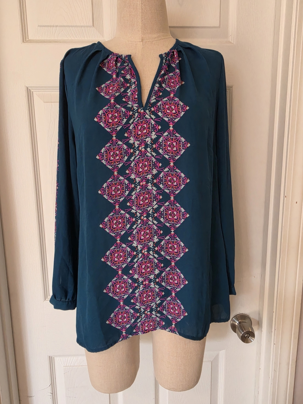 Hatley Teal Tunic with Pink Geometric Printed